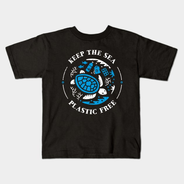 Keep the Sea Plastic Free Underwater Scene Kids T-Shirt by bangtees